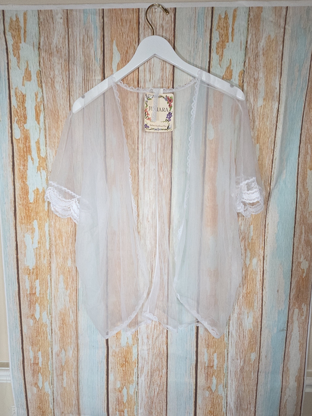 Juliara Y2k Sheer White Lace Trim Kimono Cover-Up. Size Large. Boudoir